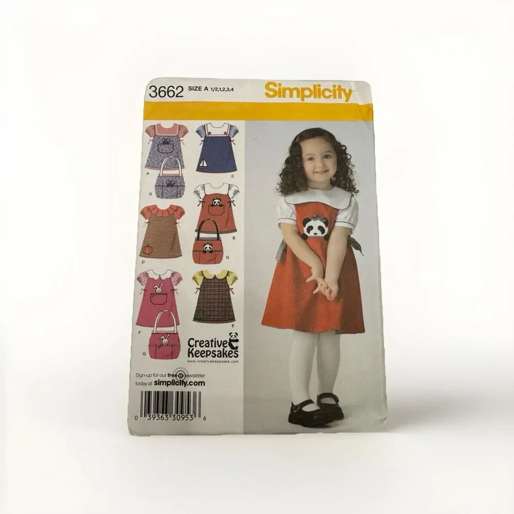 Simplicity 3662 Sewing Pattern Toddlers Jumper Blouse Tote Bag Size 1/2 to 4